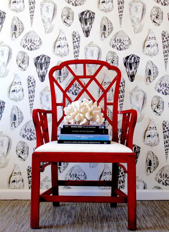 red, white and black decor